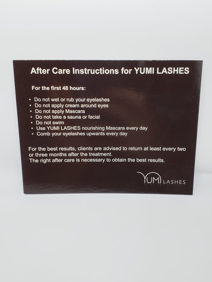 YUMI Lashes Client After Care Card